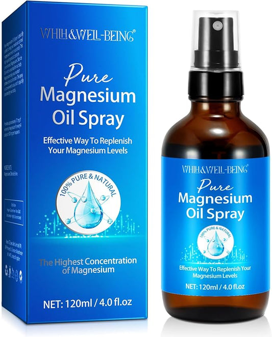 Magnesium Oil for Feet, Magnesium Spray, Pure Magnesium Oil Spray Organic Natural Magnesium Spray Glass Bottle, Easy to Absorb and Use 120ml