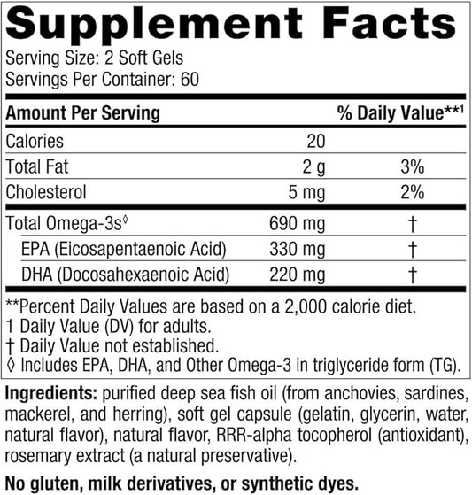 Nordic Naturals Omega-3, Lemon Flavor 120 Soft 690 mg Omega-3 - 60 Servings