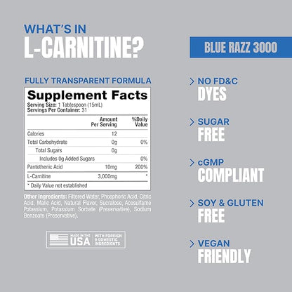 PROSUPPS L-Carnitine Stimulant Free Liquid Shots for Men & Women - Workout Drink for Performance & Muscle Recovery - Clean Energy, No Sugar, No Carbs (31 Servings, 3000 Blue Razz)