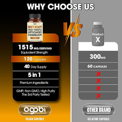 agobi Beet Root Capsules 600mg Milk 300mg Artichoke 300mg Dandelion 300mg Black 15mg - 120 Capsules