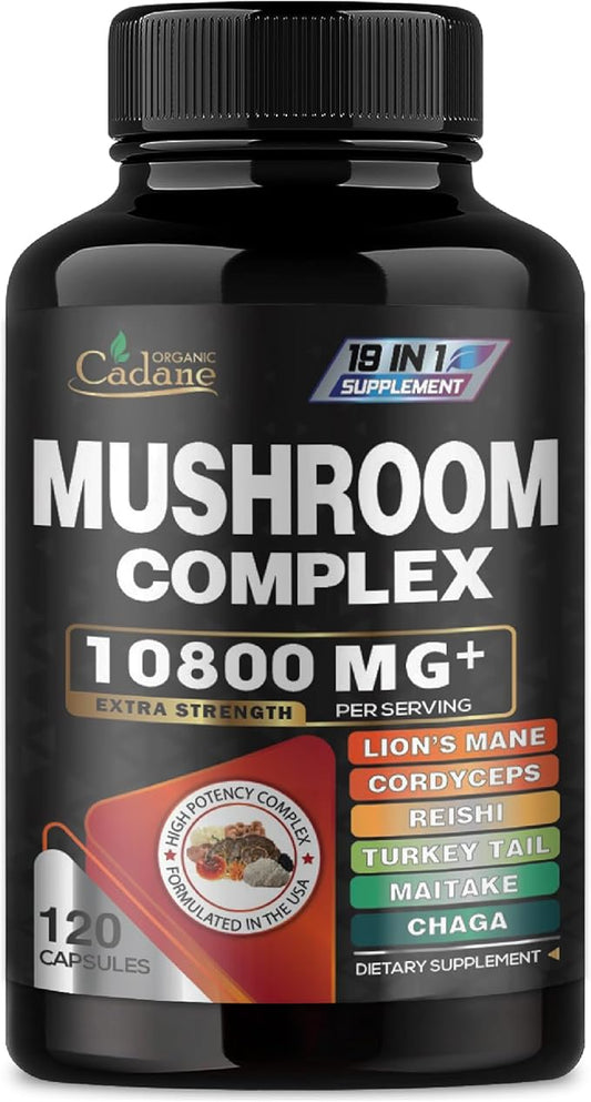 Organic Cadane 19in1 High Strength Mushroom 10800mg - 4-Month Supply 120 Capsules