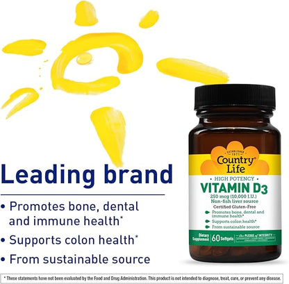 COUNTRY LIFE Vitamin D3 10000 IU, 60 CT