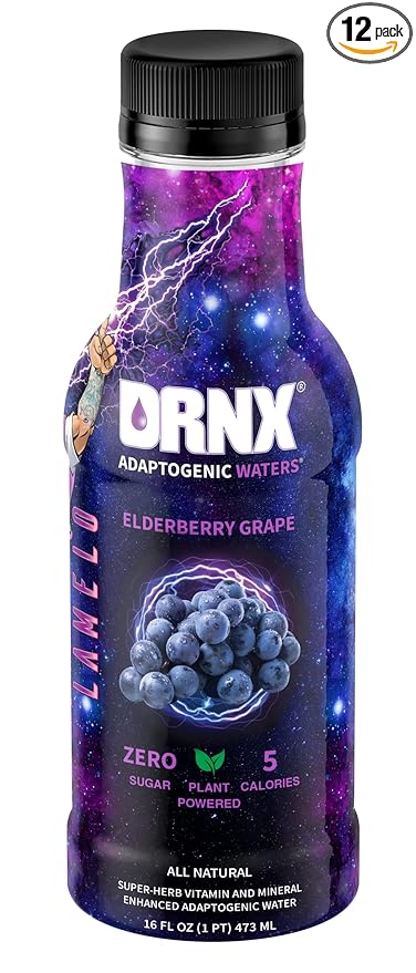 DRNX 12 Pack Adaptogenic Waters Complete Hydration Enhanced Beverage - Zero Sugar - 5 Calories - Super Herbs, B & D Vitamins, Antioxidants, Keto Friendly, All Natural (Elderberry Grape)