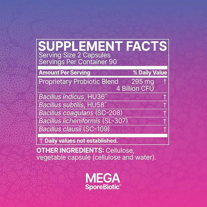 Microbiome Labs MegaSporeBiotic Probiotics for Women & Men - Spore Based Probiotic Nutritional Supplements for Digestive & Gut Health Support - Shelf Stable & Travel-Friendly (180 Capsules)