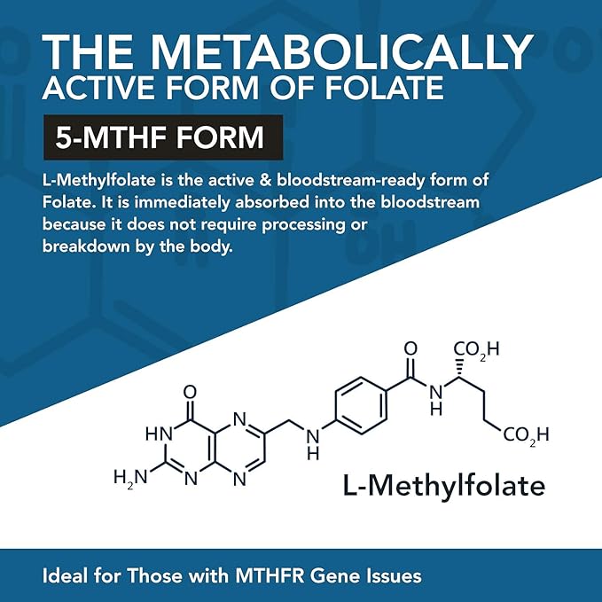 L Methyl Folate 15mg plus Methyl B12 Cofactor 5-MTHF Form B9 & B12 (60 (60 Capsules)