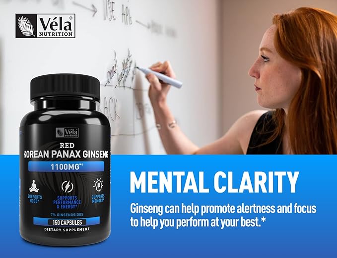 Vela Red Korean Panax Ginseng Supplement 1,100mg per 3rd Party 150 Capsules