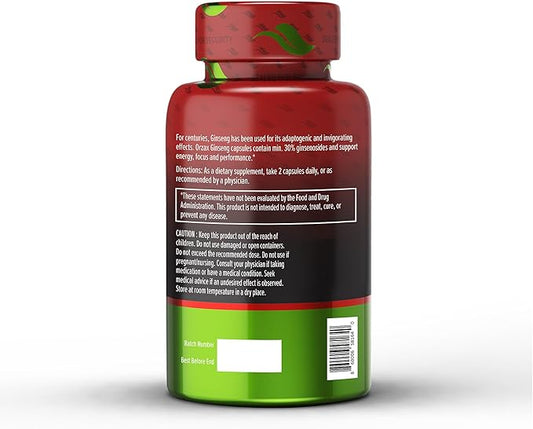 ORZAX Korean Panax Ginseng Capsules 30% Ginsenosides (120 Veg