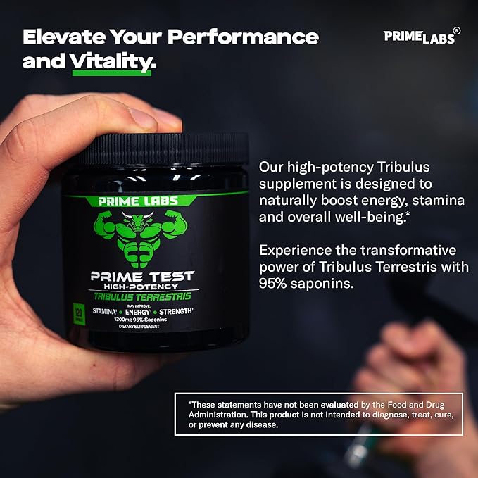 Prime Labs Tribulus Terrestris for Men - Men's Supplement with 95% Saponins - Energy & Vitality Booster - with 1,300 mg Tribulus Terrestris Extract - 120 Capsules