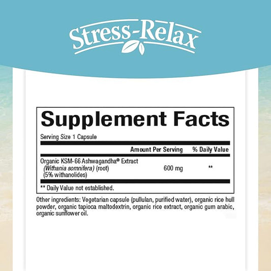 Stress-Relax KSM-66 Ashwagandha 600 mg by 30 vegetarian (30 servings), 60 Capsules