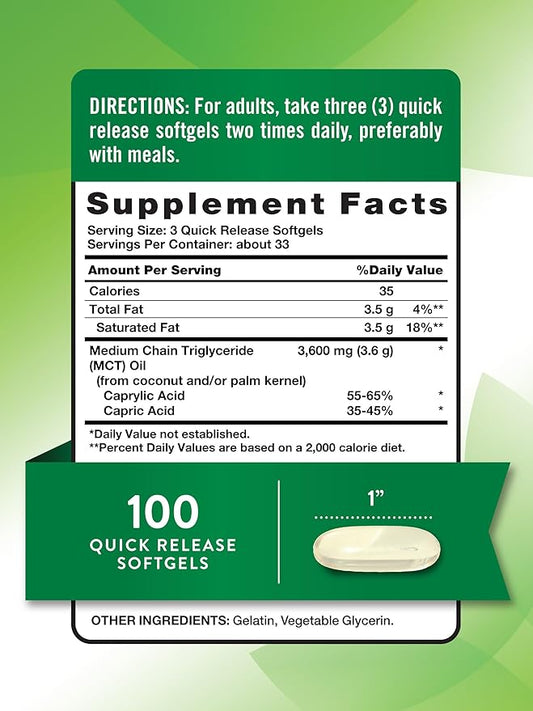 Nature's Truth MCT Oil | 100 Softgels | Keto Friendly Pills | Non-GMO & Gluten Free Supplement