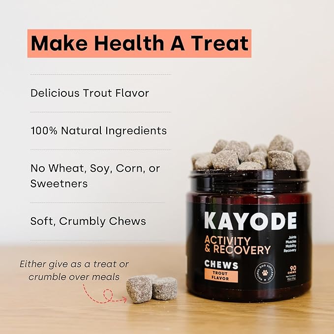 Joint & Recovery | 2-in-1 Joint & Muscle Chews. Joint Support Supplement for Dogs. Helps with Arthritis or Prevention from Hip & Joint Pain. for All Life Stages. Tasty Trout Flavor.