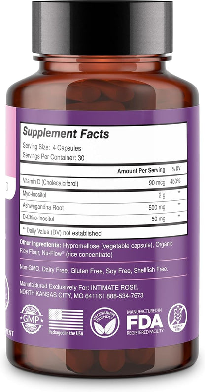Intimate Rose Myo-Inositol & D-Chiro Inositol Supplement - Hormone Balance & Ovarian Support for Women - Ideal 40:1 Ratio, Vitamin D3 + Ashwagandha