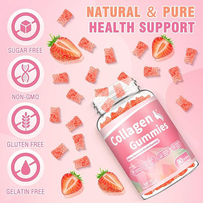 180 Count Collagen Gummies 2500mg Collagen Protein Type I II III V X with 15000mcg Biotin Vitamins C A B D E Keratin Hyaluronic Acid for Hair Skin Nails Joint Immune Digestion for Women Men Sugar Free