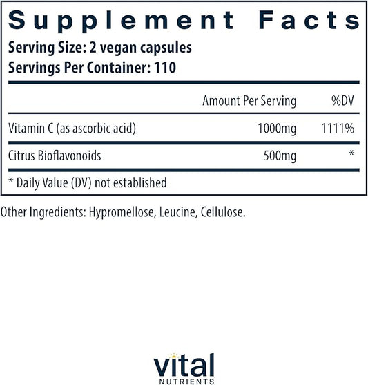 Vital Nutrients Vitamin C with Bioflavonoids 1000mg Vitamin 500mg Citrus 220 Capsules