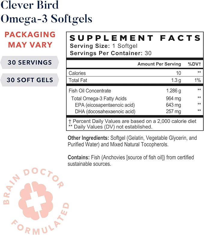 Best Nest Wellness Omega 3 Fish 956mg, Gluten 3 Supplement, 30 Softgels