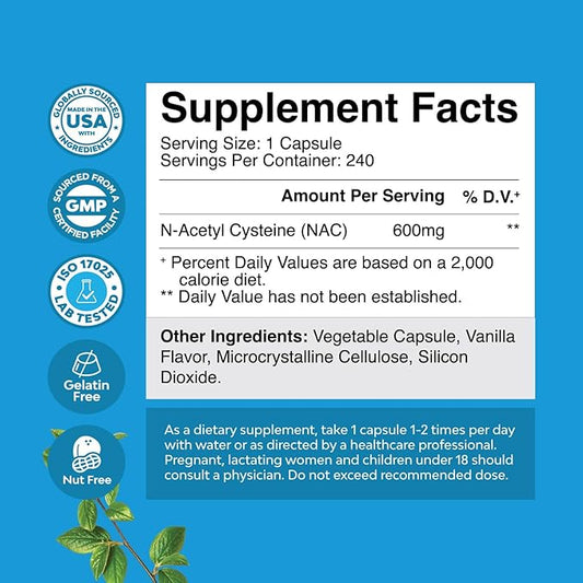NAC Supplement N-Acetyl Cysteine 600mg 600 mg (240ct)