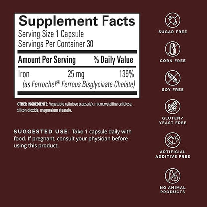 BRAINMD Dr Amen Iron - 30 Capsules - Supports Energy Production, Cognitive Function & Gene Regulation - Gentle & Easily Absorbed - Gluten Free - 30 Servings