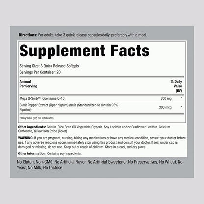 Piping Rock CoQ10 300mg Softgels 300mg Per 60 Pills Coq10 Coenzyme