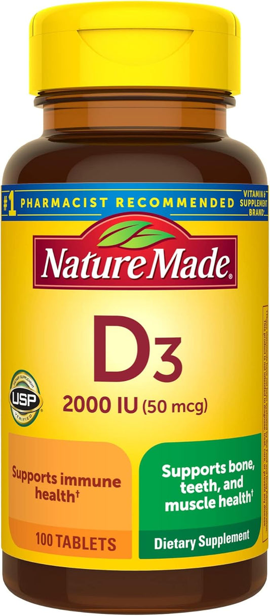 Nature Made Vitamin D3 2000 IU (50 mcg), 100 Tablets, 100 Day