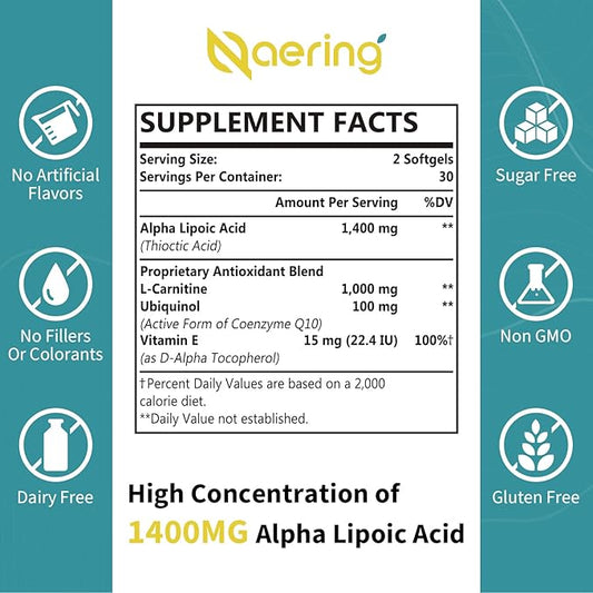 Liposomal Alpha Lipoic Acid 1400mg Softgels, 1000mg, Ubiquinol CoQ10) 100mg 100mg and 10mg,Alpha-Lipoic Acid 240 Softgels
