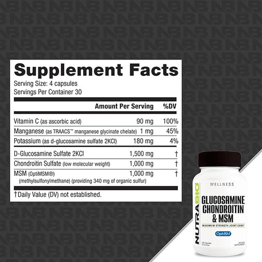 NutraBio Glucosamine Chondroitin & OptiMSM Supplement, 120 Capsules (120 Count)