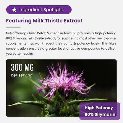 Liver Cleanse Detox & Repair Formula | 20+ Herbs: Milk Thistle Extract with Silymarin, Artichoke, Dandelion, Chicory Root Powder & More! | Premium Liver Support Pills Supplement, 60 Capsules