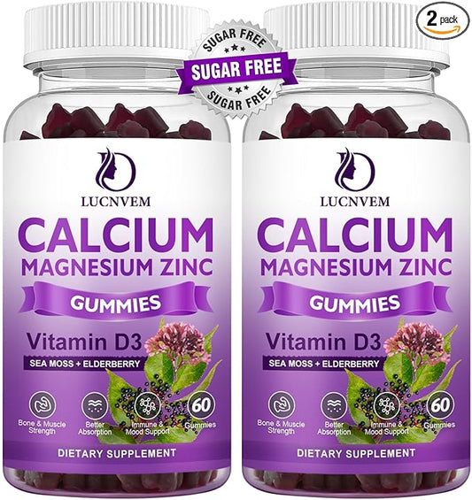 (2 Pack) Sugar Free Calcium Magnesium 2:1, Contains D3, Sea 120 Gummies