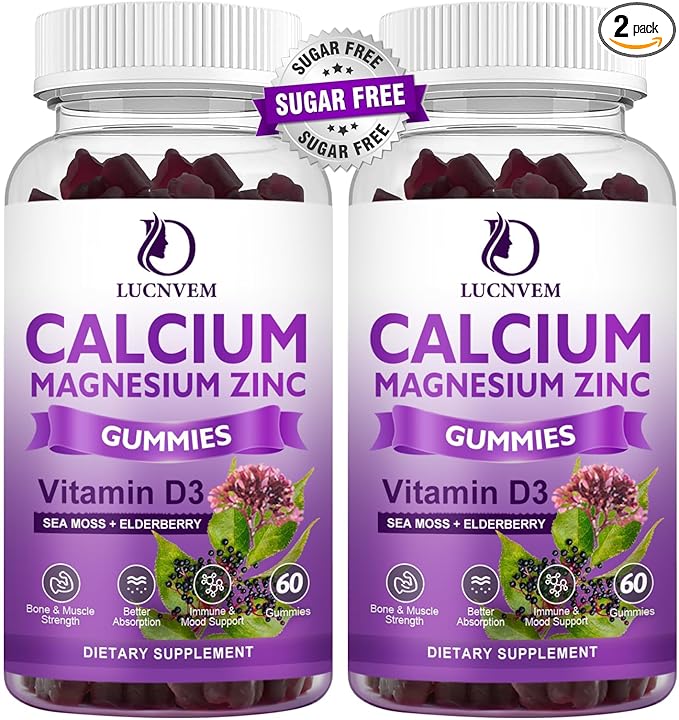 (2 Pack) Sugar Free Calcium Magnesium 2:1, Contains D3, Sea 120 Gummies
