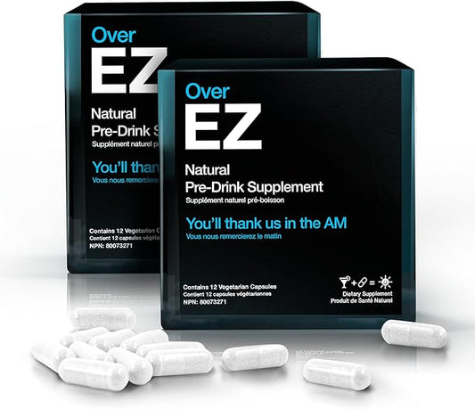 OVER EZ Recovery Supplement - [$1.30 x Serving] Party Recovery & Prevention Pills for a Night Out & Better Mornings, Milk Thistle, Amino Acids, Vitamin Bs (60 Servings)