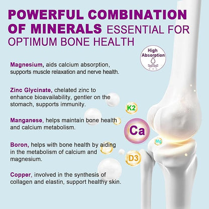 Sugar-Free Calcium Citrate Gummies 1000mg, Vitamin D3 K2, Magnesium, Zinc, Boron, Manganese, Copper for Bone, Muscle & Immune, Ultimate Absorption Calcium Supplements for Women & Men - Vegan, 60 Count