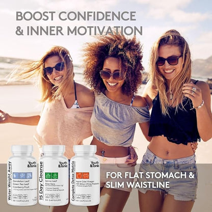 Detox Cleanse Kick Off Weight Management and Extra Colon Cleanser. 4pk for Water Loss, Bloating, Flat Stomach, Puffiness w Apple Cider Vinegar, Senna Leaf, Glucomannan, Chromium, Probiotic 120 Pills