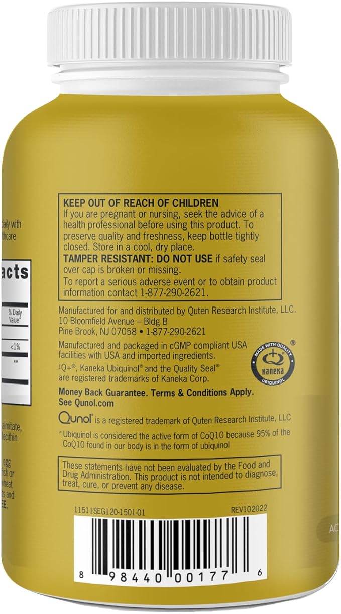 Qunol Ubiquinol CoQ10 100mg Softgels, Ubiquinol Q10, Antioxidant 120 Count