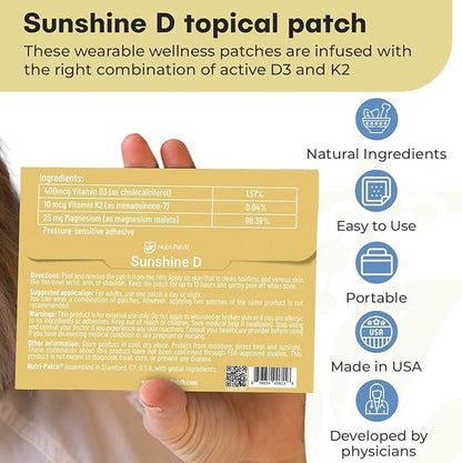 Sunshine D Topical Patch,Infused with D3, and Other Wellness Ingredients.Designed to give You a Boost (30/Pack).