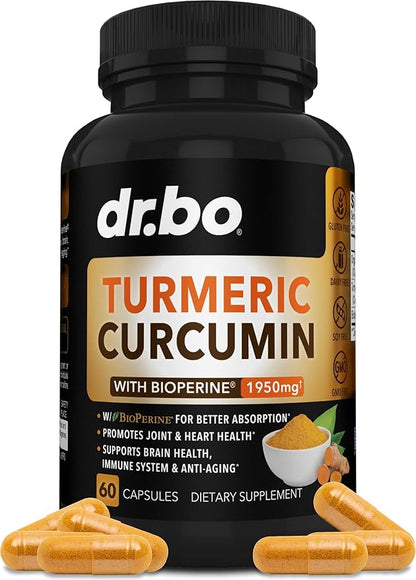 Turmeric Curcumin with BioPerine Supplement Capsules 1950mg Curcuma 60 Turmeric