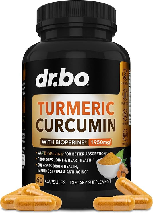 Turmeric Curcumin with BioPerine Supplement Capsules 1950mg Curcuma 60 Turmeric