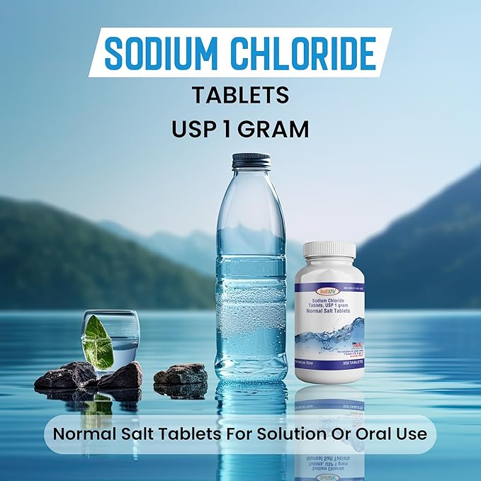 Health Life Sodium Chloride Tablets 1 gm, USP | 300 Count | Normal Salt Tablets | Sodium Mineral Supplement (15.4gr.) | Electrolytes Replenisher Hydration Drink