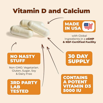 Vitamin D3, K2 Calcium Supplement with BioPerine for Immune & Bone Health - Vitamin D 5000 IU + Vitamin K2 as MK7 + Calcium. 4 in 1 Support: Strong Bones & Teeth Plus Joint & Heart Health. 60 Capsules
