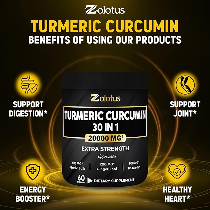 30 in 1 Turmeric Curcumin + 95% Curcuminoids, 20000mg, with 60 Capsules