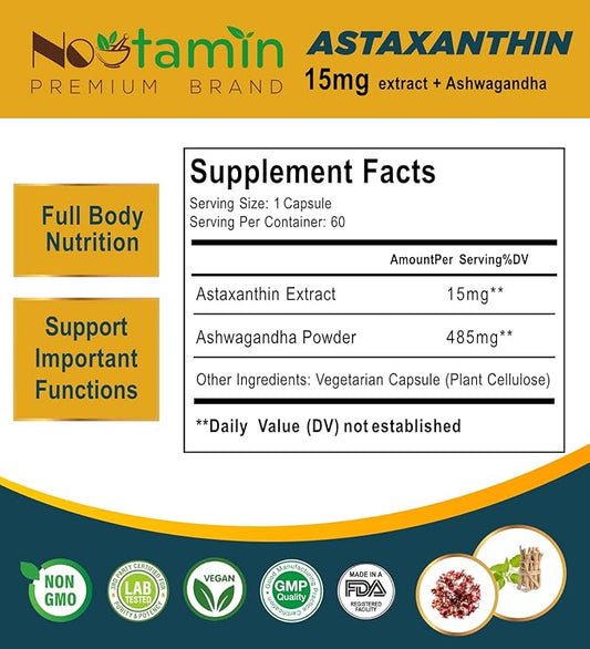 Nootamin Extra Strength Astaxanthin 15mg Supplement 60 Vegan