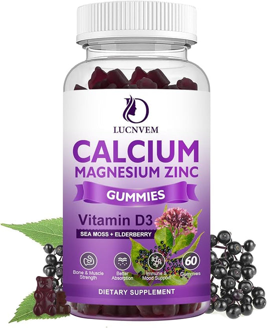 Sugar Free Calcium Magnesium Zinc Gummies 2:1, Magnesium D3 for 60 Gummies