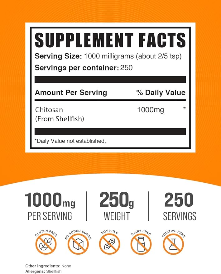 BulkSupplements.com Chitosan Powder 1000mg - 1000mg per 250 Servings (250 Grams 8.8 oz)