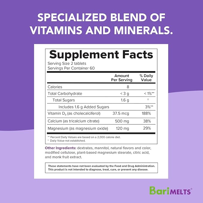 BariMelts Bariatric Calcium Citrate with Vitamin D3 and 1 Month (120 Smooth-Dissolving