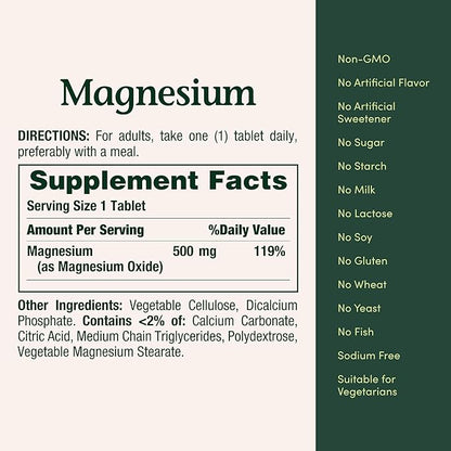 Nature's Bounty Magnesium, Bone and Muscle 500 Mg, 200 Ct
