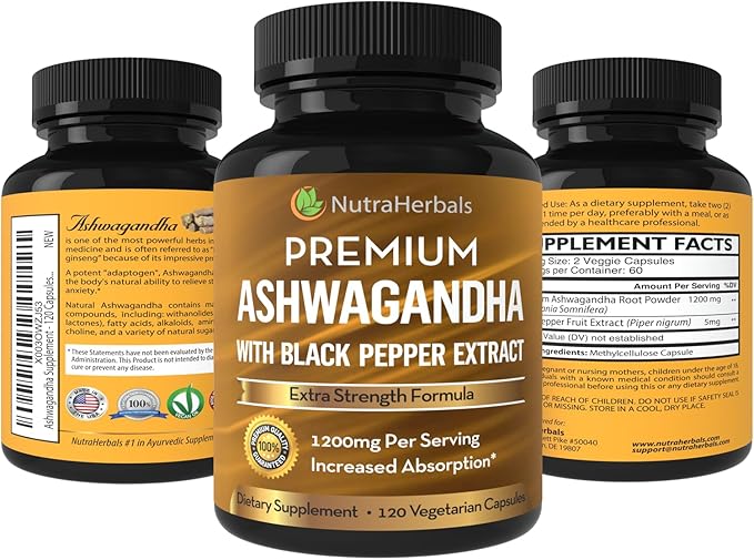 Ashwagandha Supplement Made with Premium Ashwaganda 1200mg with 120 Vegi