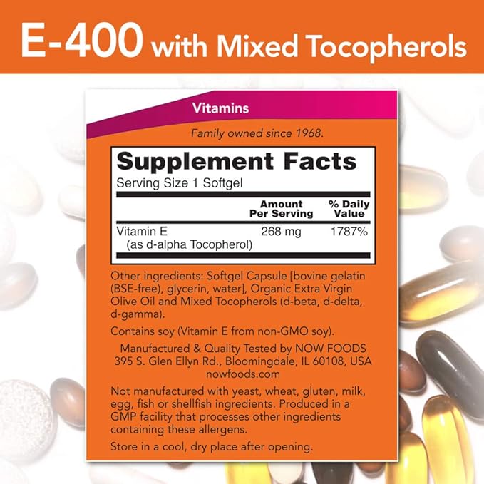 Now Foods Vitamin E-400 Mixed Tocopherols 100 Softgels