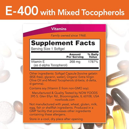 Now Foods Vitamin E-400 Mixed Tocopherols 100 Softgels
