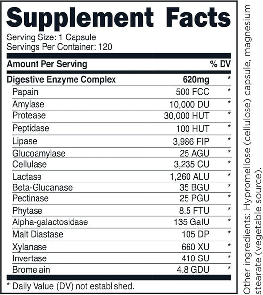 TransformHQ Digestive Enzymes Supplement (120 Capsules) 16 Enzymes,