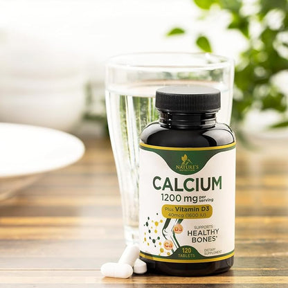 Calcium 1200 mg with Vitamin D3, Calcium Supplement Vitamins, Supports Bone Strength, Teeth & Immune System, Calcium Supplements for Women & Men, Nature's Absorbable Calcium Carbonate - 120 Tablets