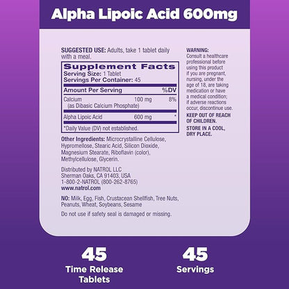 Natrol Alpha Lipoic Acid 600 mg, 45 Tablets, 45 Day