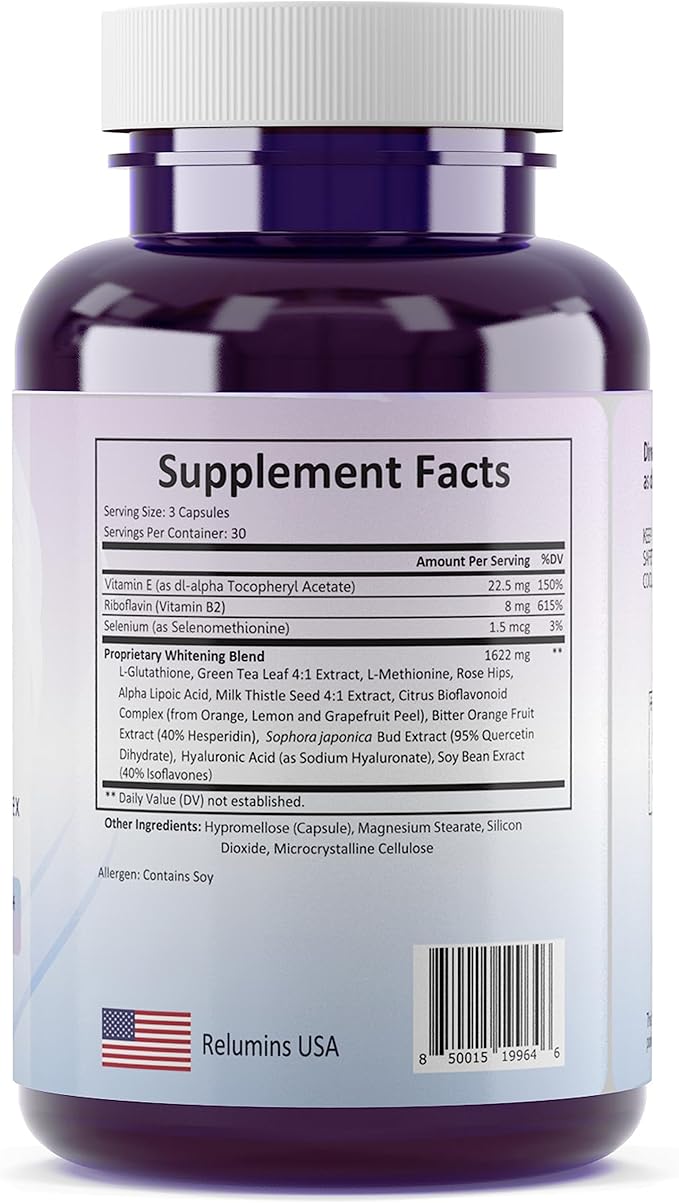 Relumins 1650mg Reduced Glutathione Complex 90 Veggie 2 Bottles